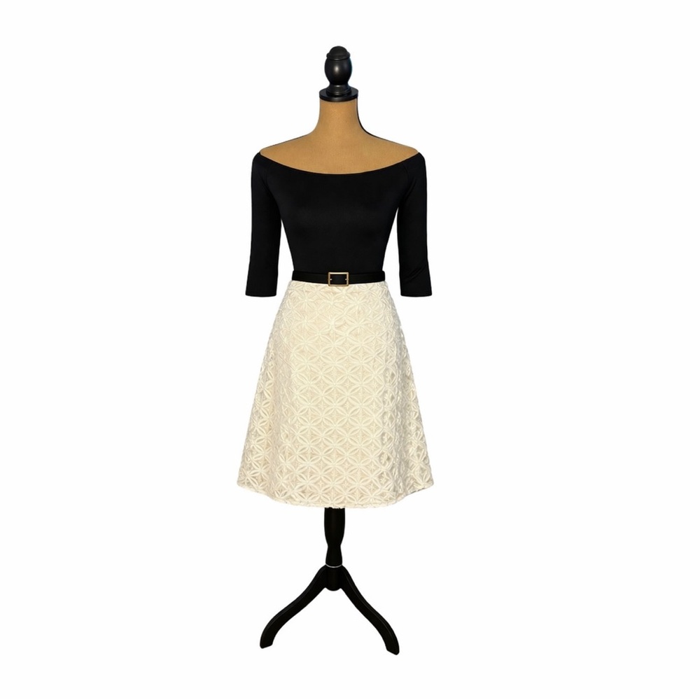 WeWoreWhat Lace A-Line Skirt 8 Ivory Floral Applique Knee Length Bridal